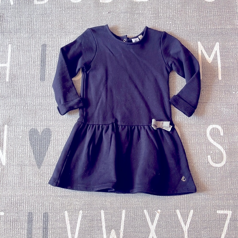 Petit Bateau navy blue sweatshirt long sleeve dress for girls. New no tags